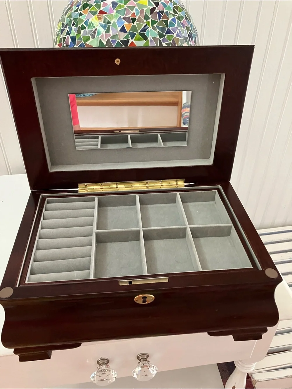 NWOT Beautiful Jewelry Box/Organizer in Rich Cherry Wood With Key
